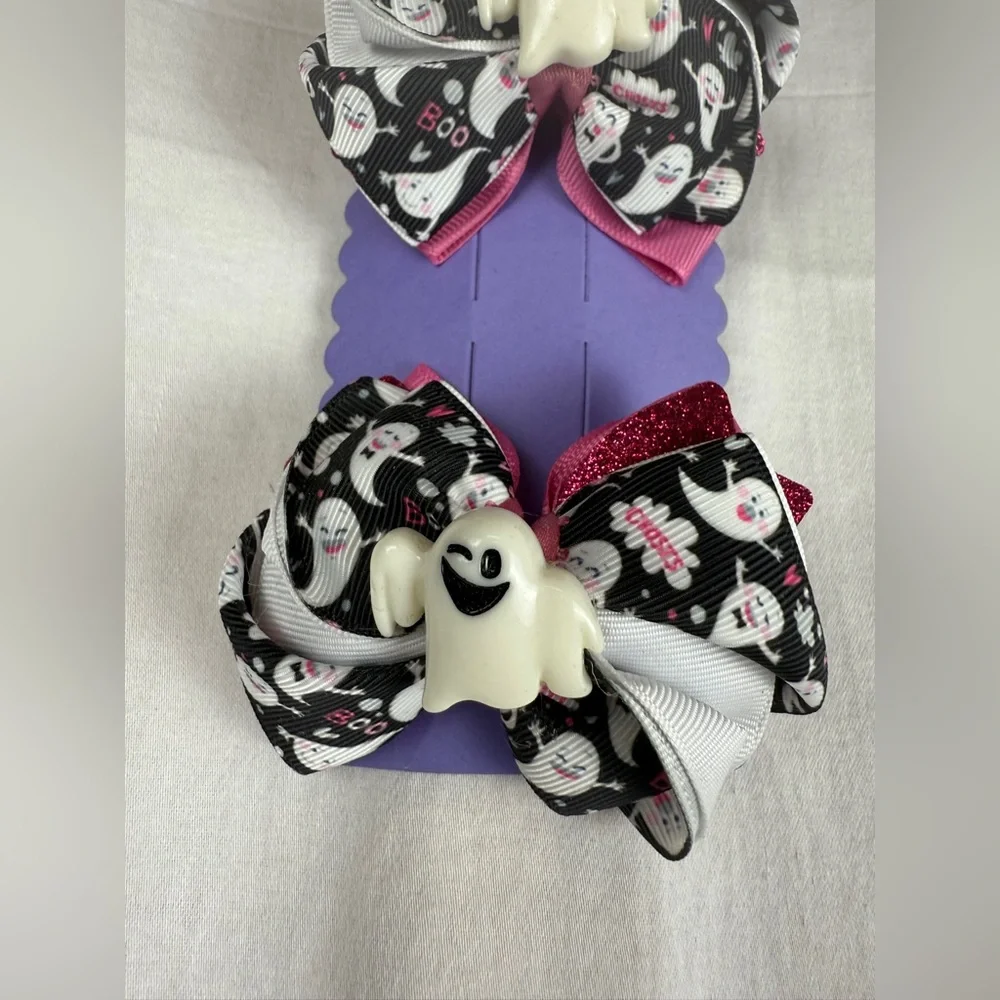 HandMade Ghost Hair Bows with Pink and Black Accents